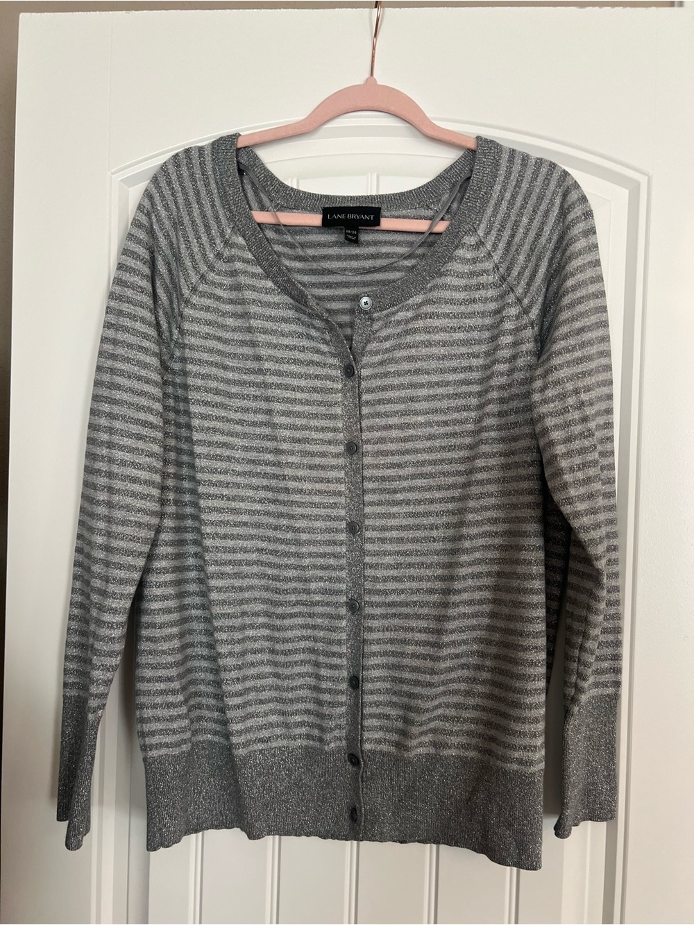 Lane Bryant Gray Striped Button Cardigan